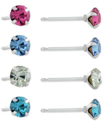 Giani Bernini - 4-Pc. Set Fine Crystal Stud Earrings in Sterling Silver
