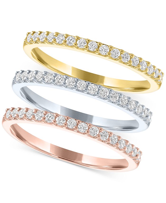 Forever Grown Diamonds - 3-Pc. Set Lab-Created Diamond Stacking Rings (1/2 ct. t.w.) in Sterling Silver, 14k Gold-Plated Sterling Silver, & 14k Rose Gold-Plated Sterling Silver