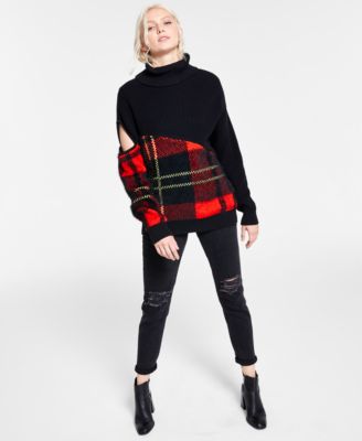 dkny plaid turtleneck sweater