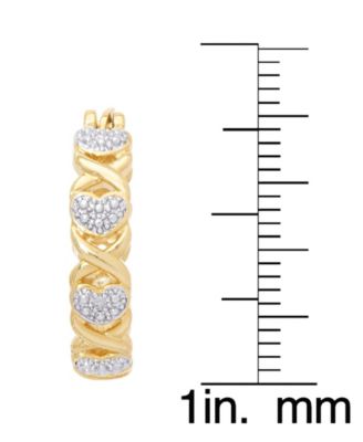 Diamond Accent 'X'  Heart Small Hoop Earrings in Silver Plate