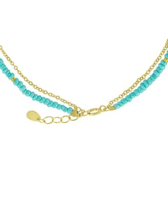 Leaf Charm Seed Beaded Double Chain Ankle Bracelet in 14k Gold-Plated Sterling Silver