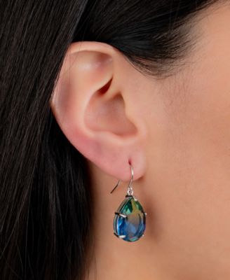 Crystal Ombr&eacute; Pear Solitaire Drop Earrings in Sterling Silver