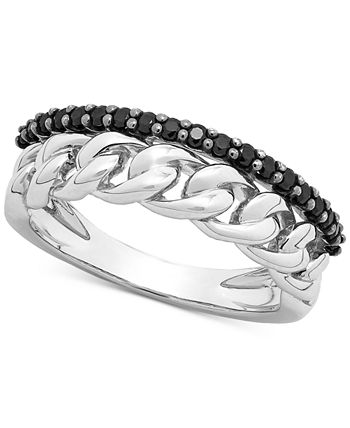 Macy's - Onyx Chain Link Statement Ring in Sterling Silver or 14K Yellow Gold Over Silver