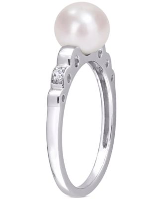 Cultured Freshwater Pearl (7mm) & Lab-Created White Sapphire Accent Ring in Sterling Silver