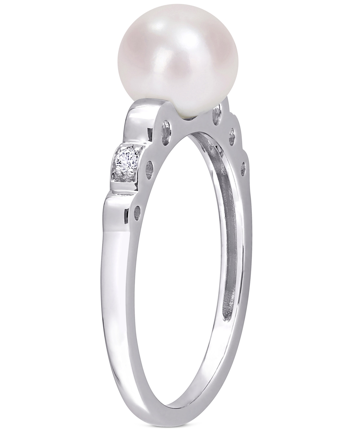 Cultured Freshwater Pearl (7mm) & Lab-CreatedSapphire Accent Ring in Sterling Silver - White