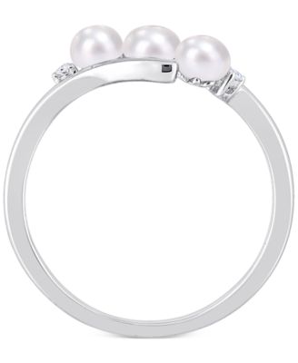 Cultured Freshwater Pearl (3-1/2-4mm) & Diamond Accent Bypass Ring in Sterling Silver