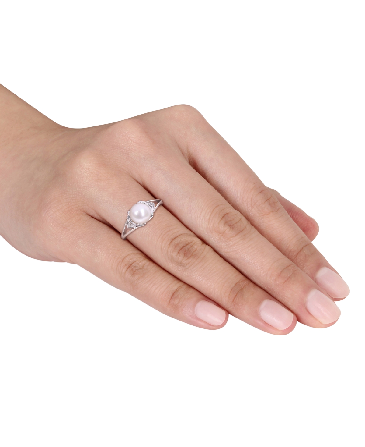 Cultured Freshwater Pearl (7mm) & Diamond Accent Heart Shoulder Ring in Sterling Silver