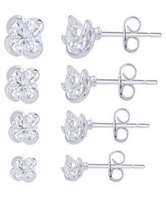 Multi-Color Round Stud Silver Plate Earrings, Set of 4