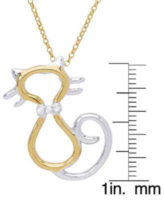 Two Tone Cubic Zirconia Cat Pendant 18" Two Tone Plate Necklace