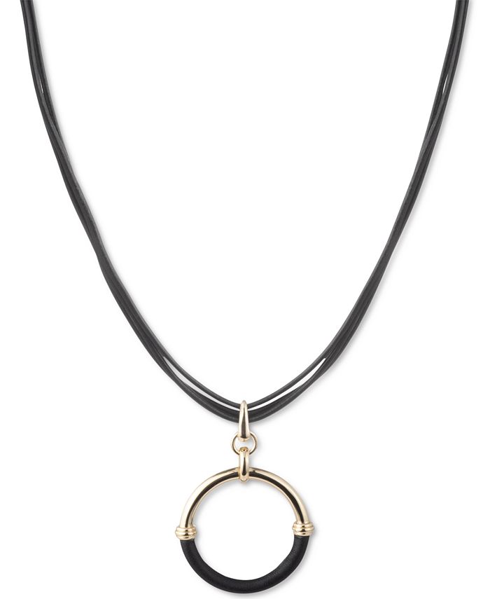 Lauren Ralph Lauren - Gold-Tone & Leather Ring Triple-Cord Pendant Necklace, 16" + 3" extender
