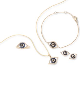 EFFY&reg; Sapphire (1/4 ct. t.w.) and Diamond (1/6 ct. t.w.) Evil Eye Ring in 14k White or Yellow Gold 