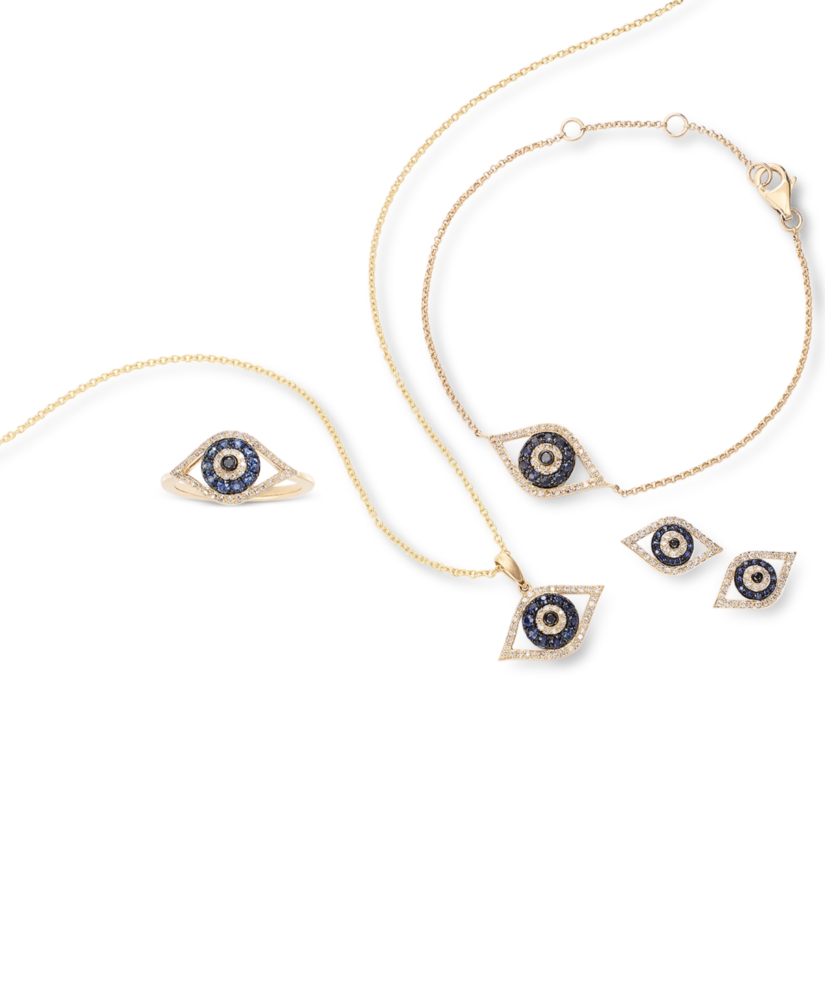 Effy Collection Effy Sapphire (1/4 Ct. T.w.) And Diamond (1/6 Ct. T.w.) Evil Eye Ring In 14k White Or Yellow Gold