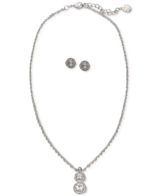 Photo 1 of Charter Club Silver-Tone Double Crystal Halo Pendant Necklace & Stud Earrings Set, Created for Macy's