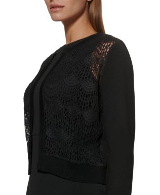 DKNY Lace-Front Open-Front Cardigan