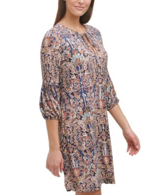 Women's Printed Tie-Neck Shift Dress