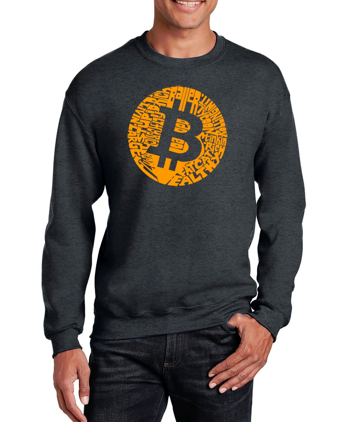 La Pop Art Men's Bitcoin Word Art Crew Sweatshirt