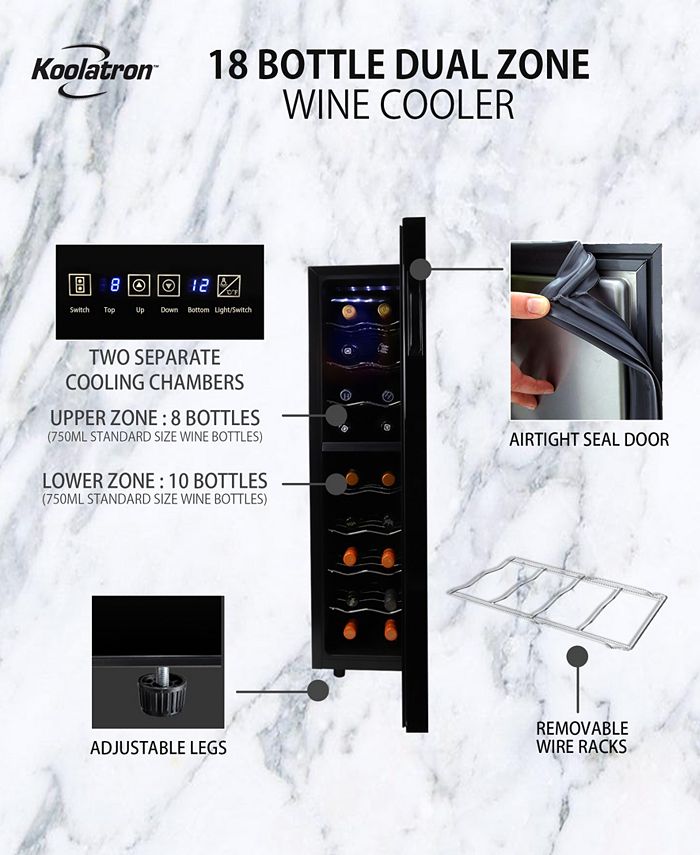 Koolatron Urban Series 18 Bottle Slim Dual Zone Wine Cooler, 1.9' Cubic Macy's