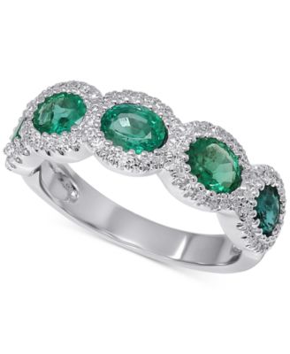 Macy's - Emerald (1-1/2 ct. t.w.) & Diamond (1/5 ct. t.w.) Halo Ring in 14k White Gold