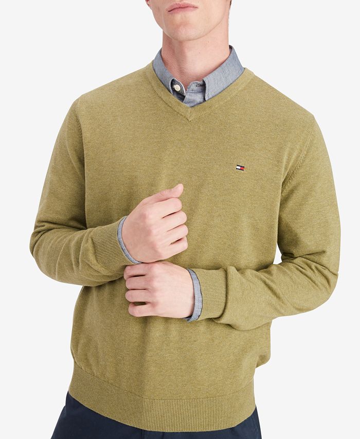 Tommy Hilfiger Men's Signature Heathered Regular Fit V-Neck Pullover Sweater 