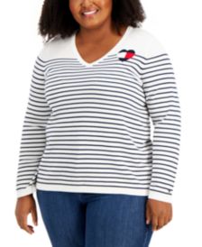 Plus Size Cotton Striped Logo Top