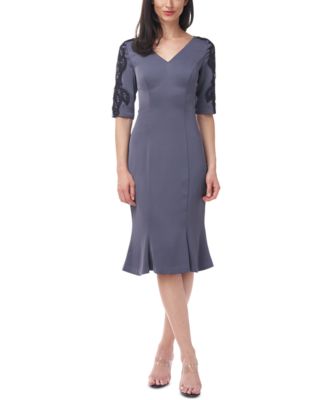 JS Collections - Women's V-Neck Fit & Flare Silhouette Dress