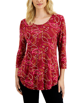 JM Collection Petite Printed 3/4-Sleeve Top, Created for Macy's - Macy's