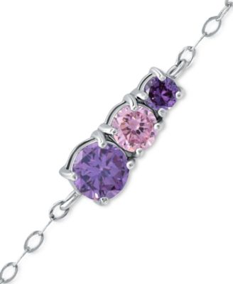 Purple Cubic Zirconia Graduating Three Stone Chain Ankle Bracelet in Sterling Silver, Created for Macy's