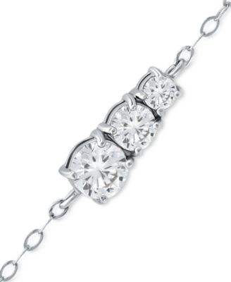 Cubic Zirconia Graduated Three Stone Chain Link Ankle Bracelet in Sterling Silver, Created for Macy's