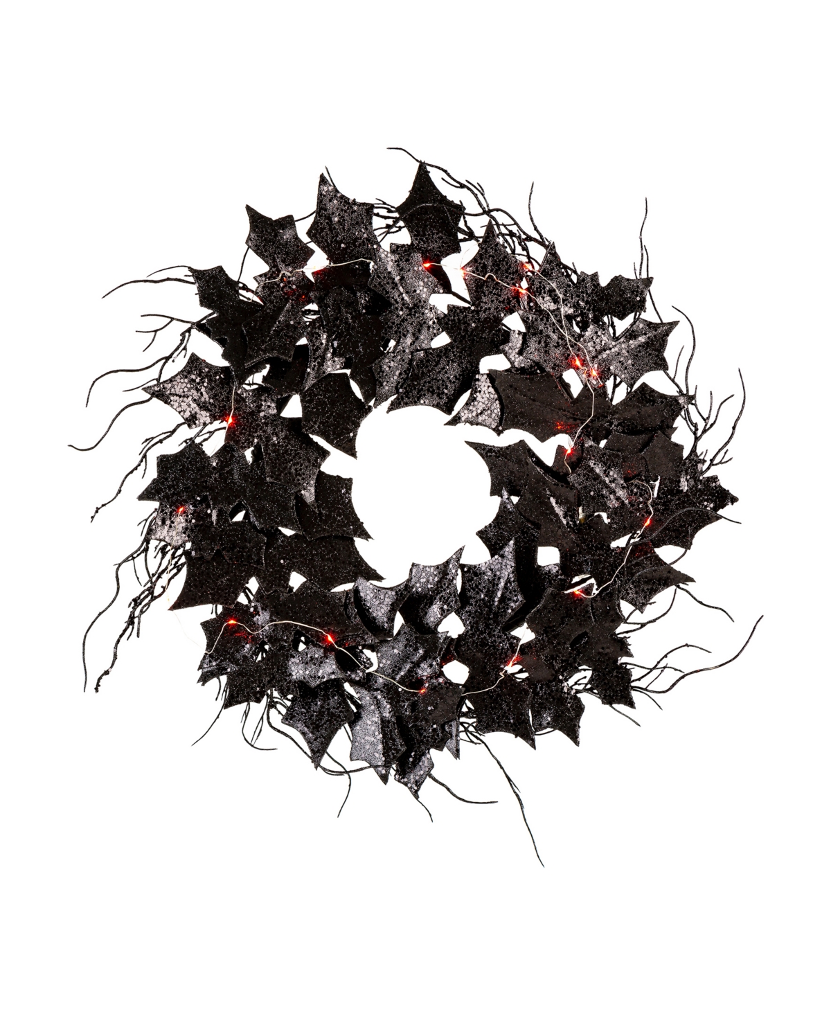 Glitzhome 26" D Lighted Halloween Bat Wreath In Black