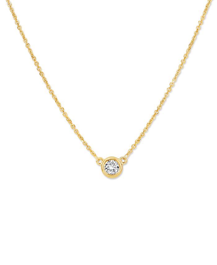 Macy's - Diamond Bezel-Set Solitaire Pendant Necklace (1/4 ct. t.w.) in 14k Gold, 16" + 2" extender