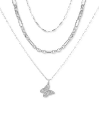 GUESS - Pav&eacute; Butterfly Layered Pendant Necklace, 12" + 2" extender