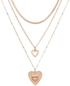 Gold-Tone Textured Logo Heart Layered Pendant Necklace, 13-1/2" + 2" extender