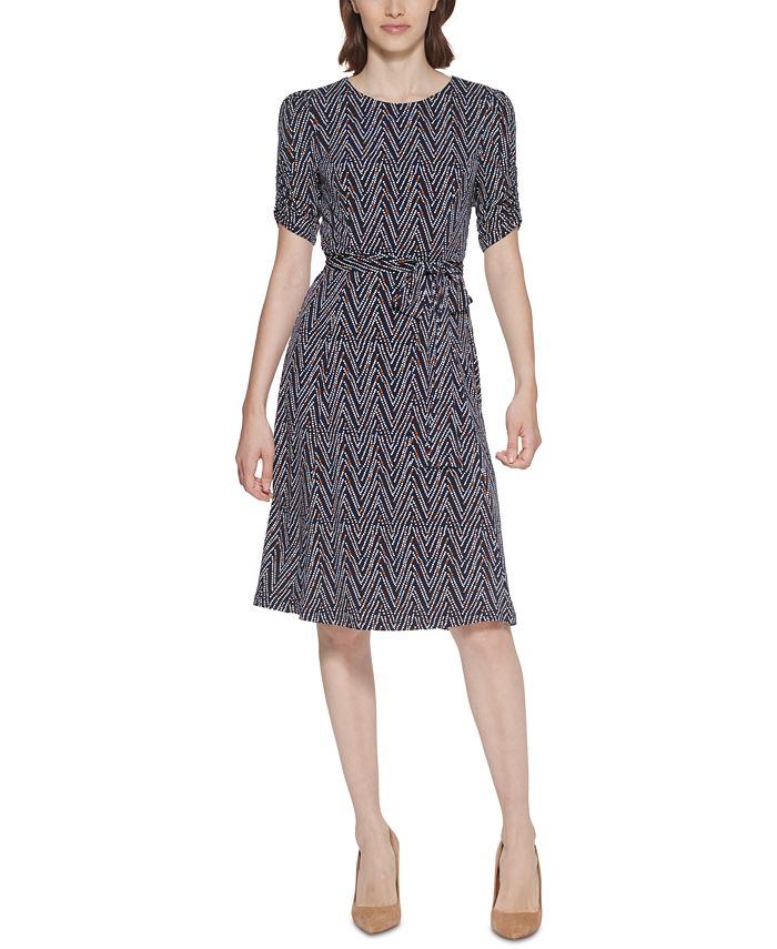 Jessica Howard Petite Printed Ruched-Sleeve Dress & Reviews - Dresses ...