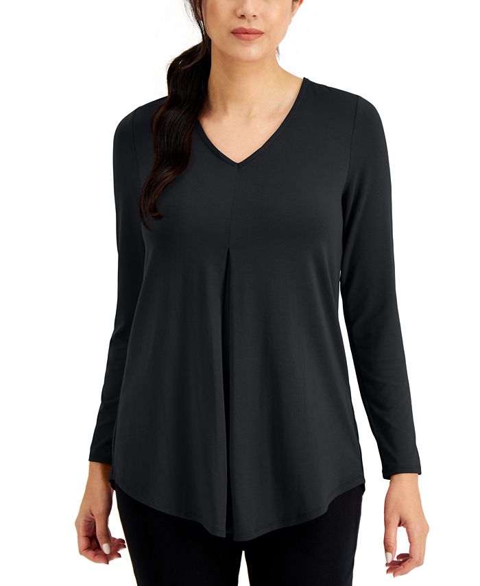 JM Collection Petite V-Neck Pleat-Front Tunic, Created for Macy's ...