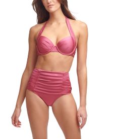 Pleated Convertible Underwire Bikini Top & Pleated High-Waist Swim Bottoms