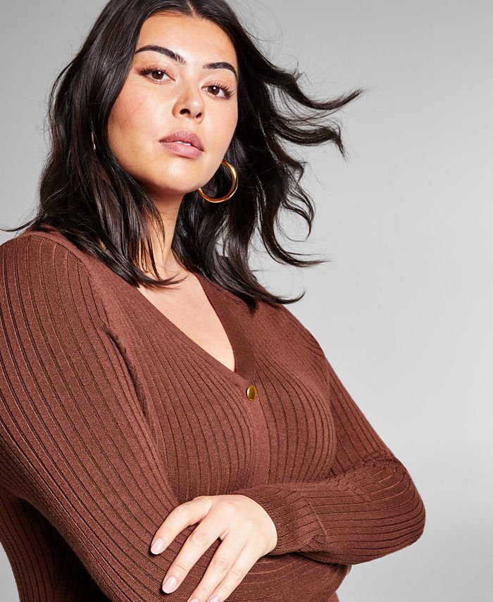 INC International Concepts Jeannie Mai X INC Plus Size Ribbed Button