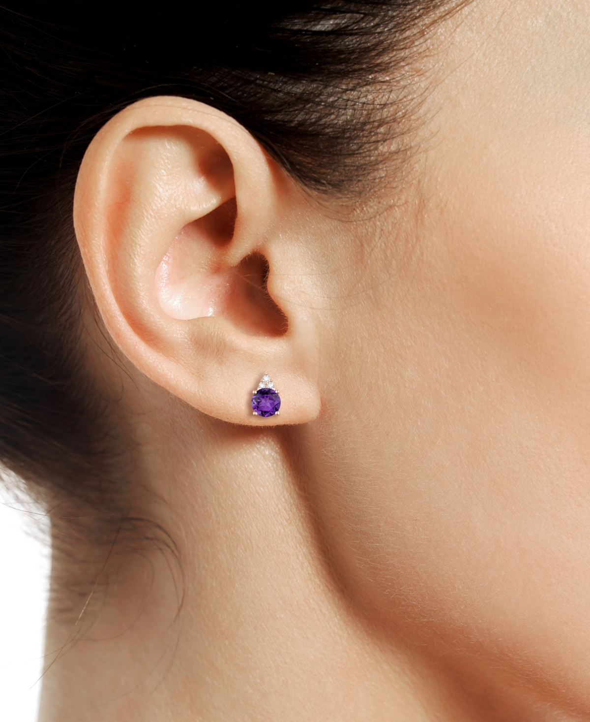 Macy's Gemstone & Diamond Accent Stud Earrings In Amethyst With 14k Rose Gold