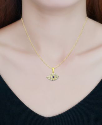 Lab-Grown Blue Sapphire Evil Eye Filigree Pendant Necklace, 16" + 2" extender, Created for Macy's