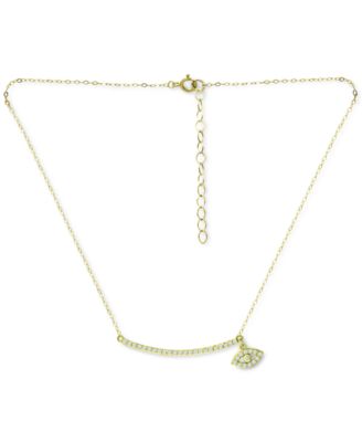 Cubic Zirconia Curved Bar & Evil Eye Pendant Necklace, 16" + 2" extender, Created for Macy's