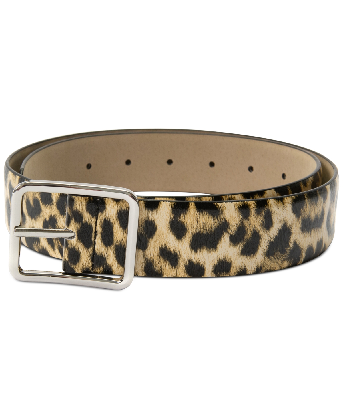 Inc International Concepts Animal Print Panel Belt, Created For Macy's In Leopard,silver