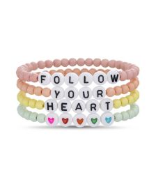 Women's 4 Piece Beaded, "Follow Your Heart" Round Letter Bead Stretch Bracelet Set