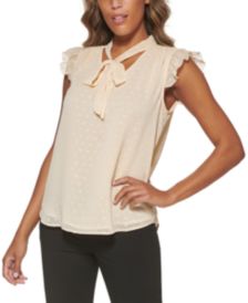 Cap Sleeve Tie Neck Top