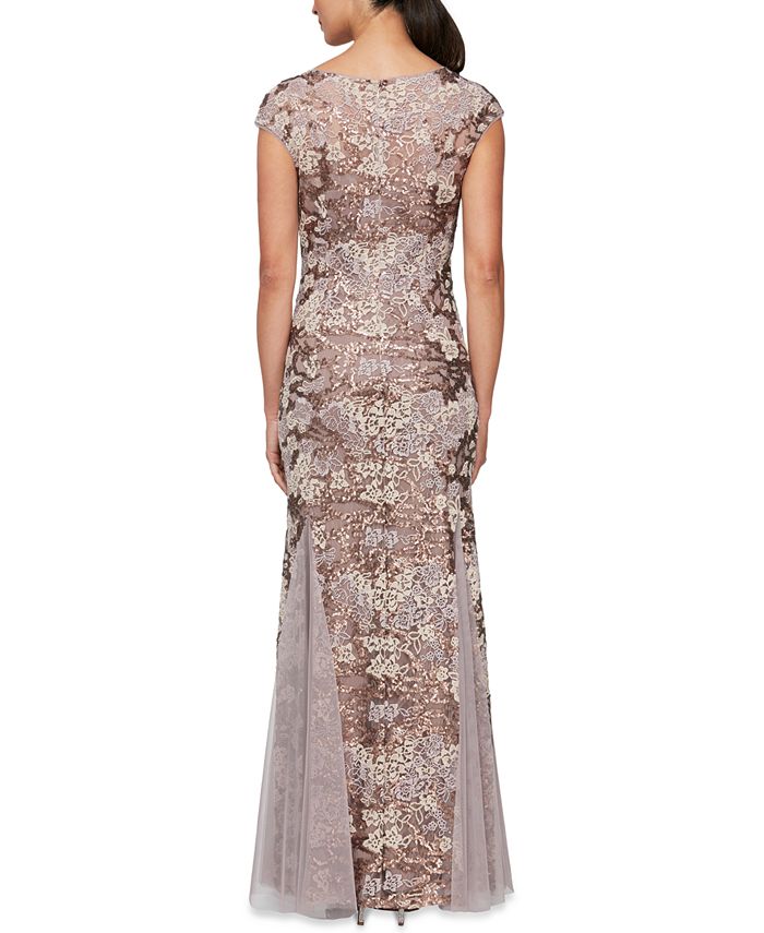 Alex Evenings Embellished-Lace Embroidered Illusion Gown & Shawl ...