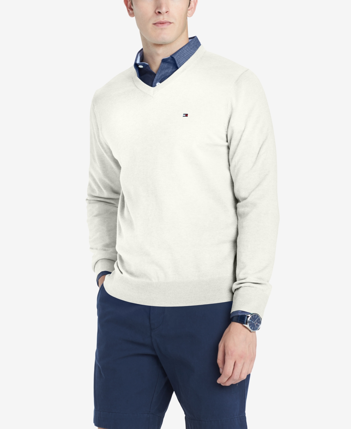 Tommy Hilfiger Men's Signature Solid V-Neck Cotton Sweater