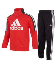 Little Boys Zip Front 3 Stripes Tricot Jacket and Tapered Track Pants Set