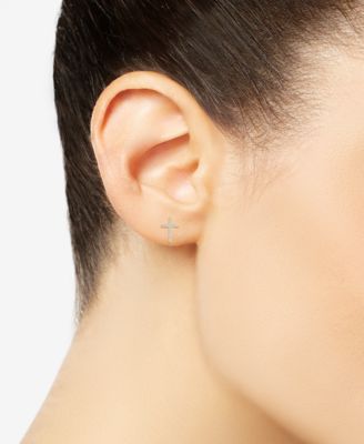 Diamond Cross Stud Earrings (1/10 ct. t.w.) in 14k Gold or 14k white gold, Created for Macy's
