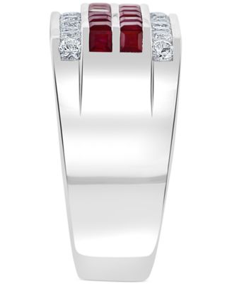 EFFY&reg; Men's Ruby (1 ct. t.w.) & White Sapphire (1-1/4 ct. t.w.) Ring in Sterling Silver
