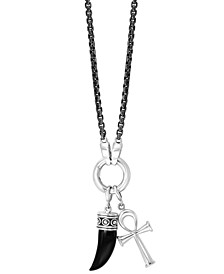 EFFY® Men's Onyx Horn and Ankh Cross 20" Pendant Necklace in Sterling Silver