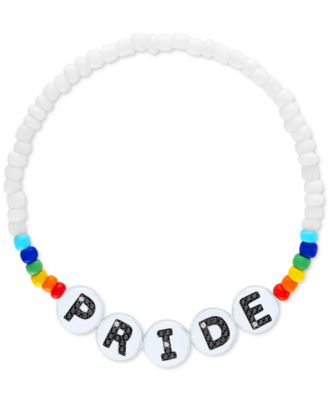 Diamond Accent PRIDE Beaded Stretch Bracelet in Sterling Silver