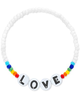 Diamond Accent LOVE Beaded Stretch Bracelet in Sterling Silver